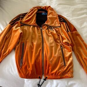 Orange velour Adidas track jacket size XS